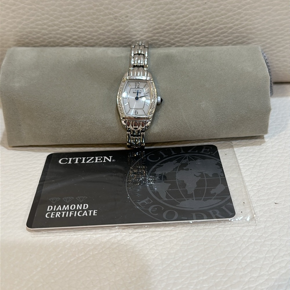Citizen Women’s Natural Diamond Rectangle Wristwatch Model code: EW5413-50A